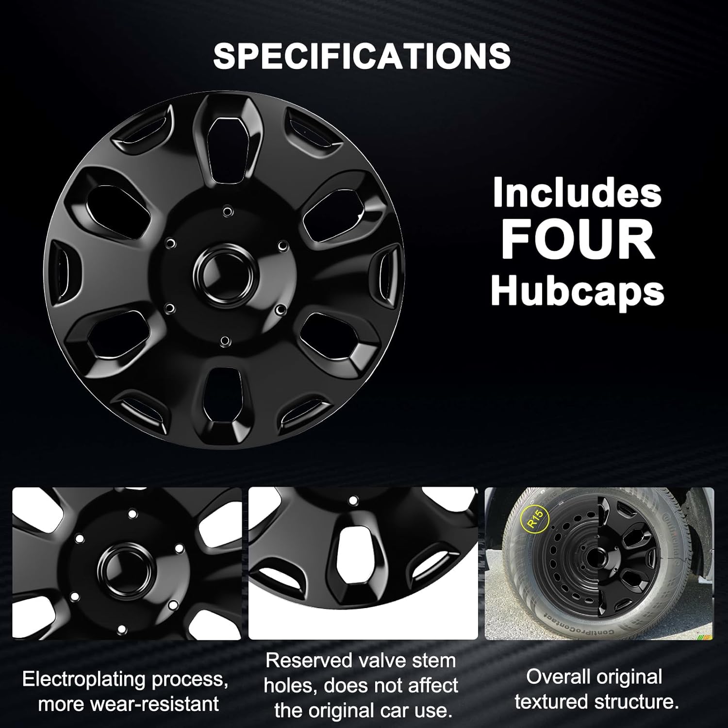 Hubcaps Compatible with 2010 2011 202 2013 Ford CEG/MTD Transit Connect; 15 inch Wheel Covers ;Set of 4 Packs (Glossy Black)