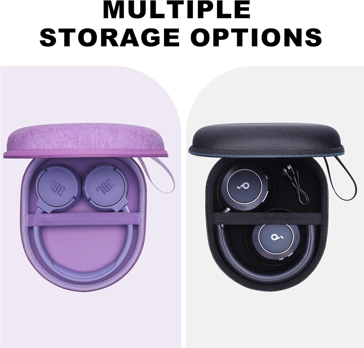 Headphone Case Compatible with JBL, Sony, Soundcore by Anker Q20/Q20i/Q30/Space One Pro, Bose, BERIBES, Skullcandy, KVIDIO, TOZO HT2 Headphones, for Home Office Travel Black - Image 2