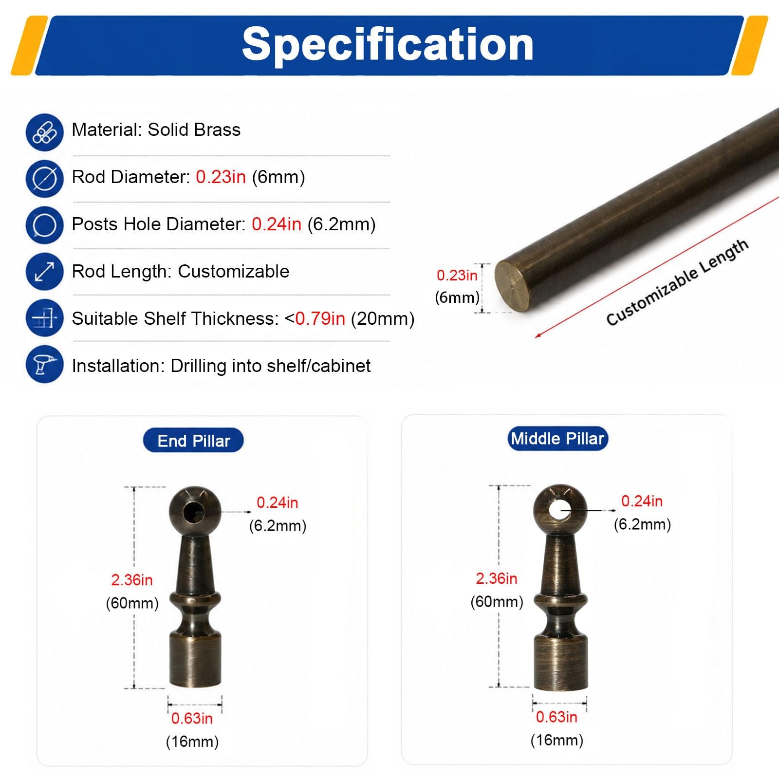 Barra Barandilla En Latón Antiguo Para Estantes Abiertos Cocina | Barra Protectora De Borde 12-38 Pulgadas Para Cristalería, Colecciones Y Estanterías Abiertas(39in/99.1cm)