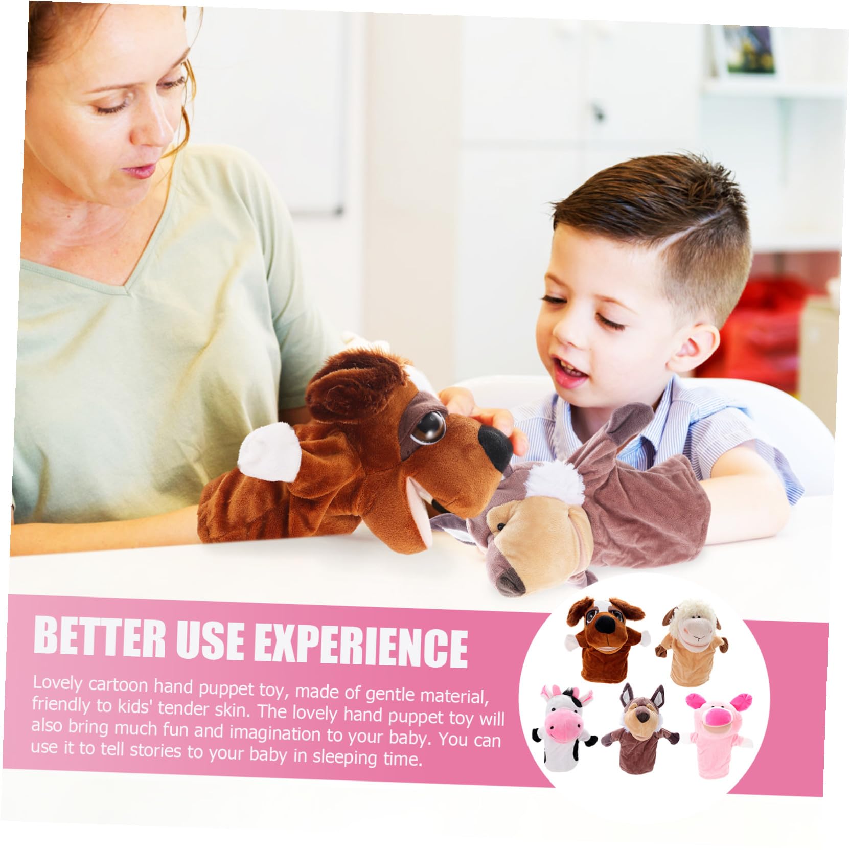 Mipcase 5 Títeres de Mano para Niño y Mamá, Peluche Corto y Algodón PP, Juego de 5 Piezas para Contar Historias y Roles Imaginativos