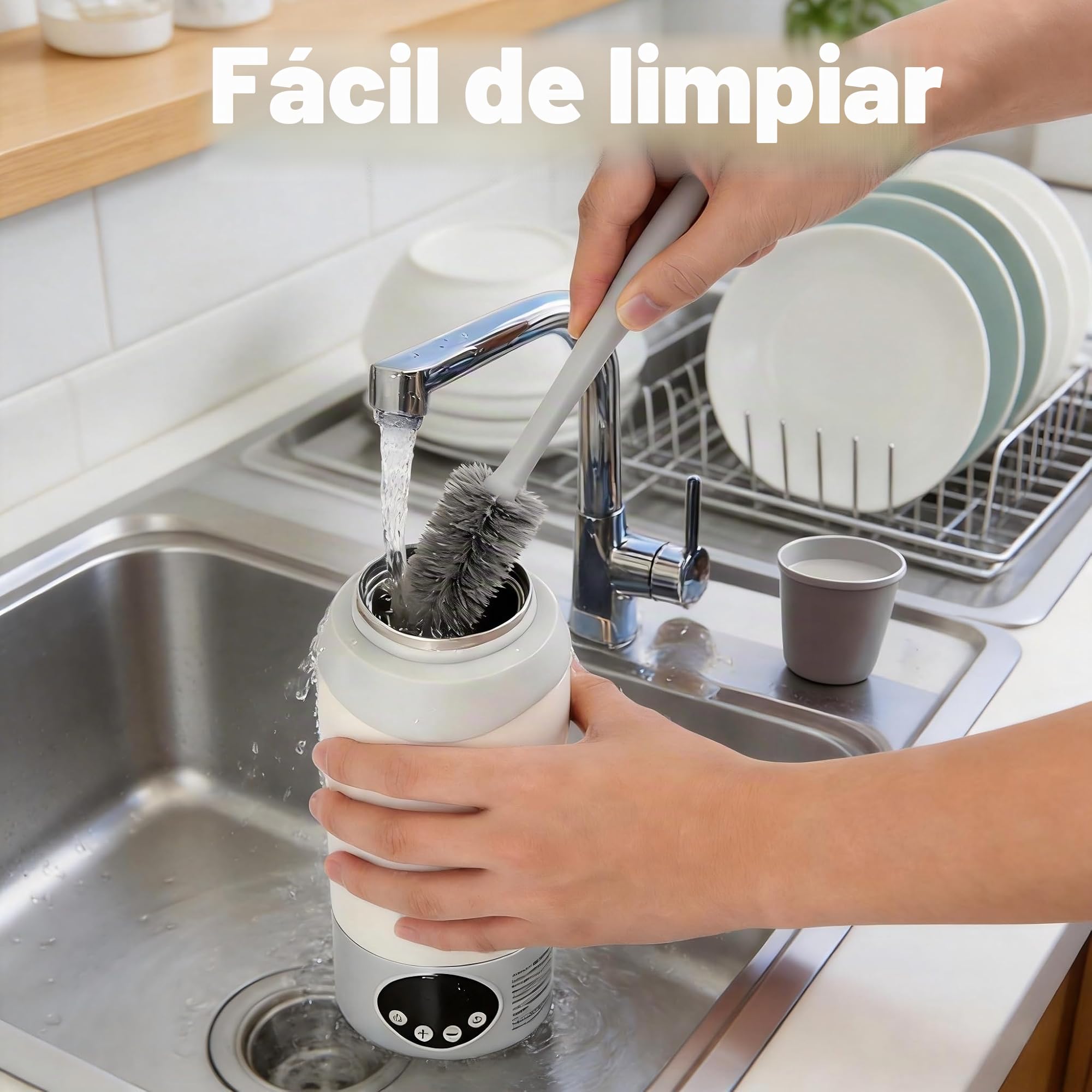 Calienta Biberones Portátil Sin Cables - Batería 12000mAh y 500ml - Calentador de Biberones Rápido (2 min) para Leche Materna y Agua - Termo Bebé Líquido con Bloqueo Seguridad - Calentador de Viaje