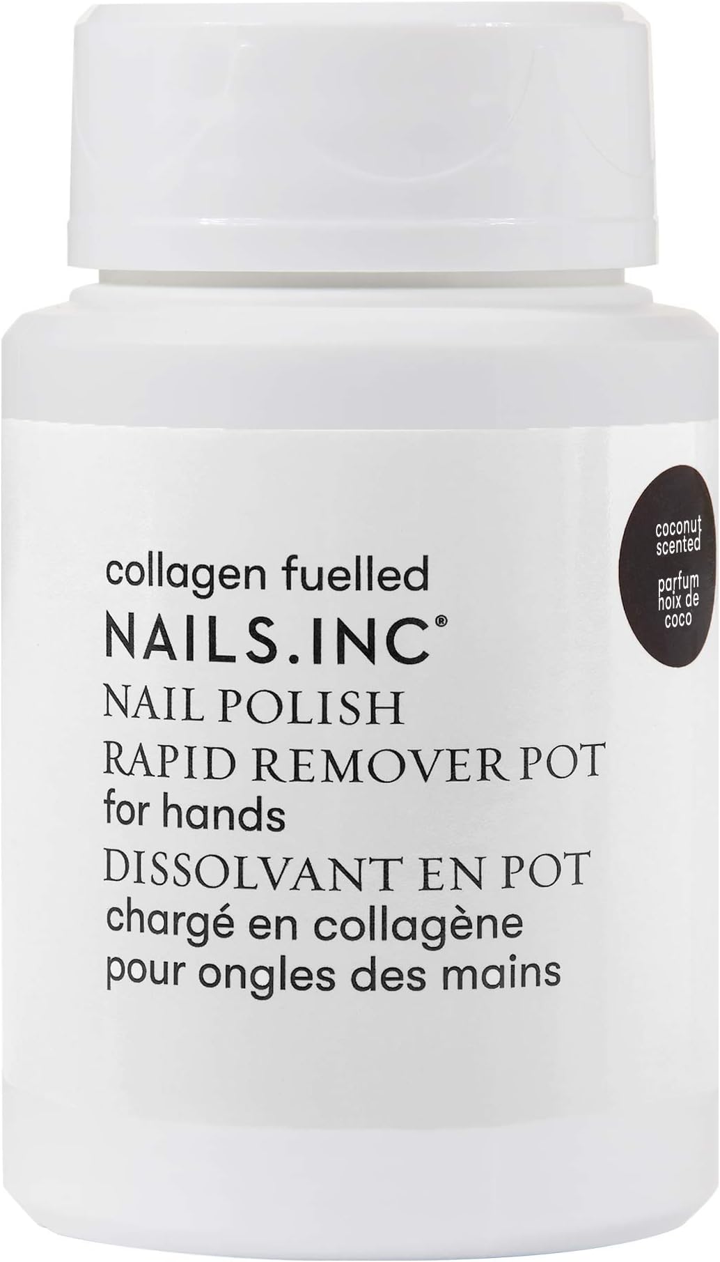 Nails.INC Rapid Nail Polish Remover Pot, Formulated with Collagen to Promote Nail Strength and Growth, Coconut Scented, Acetone Free, Cruelty Free, Vegan, 60ml