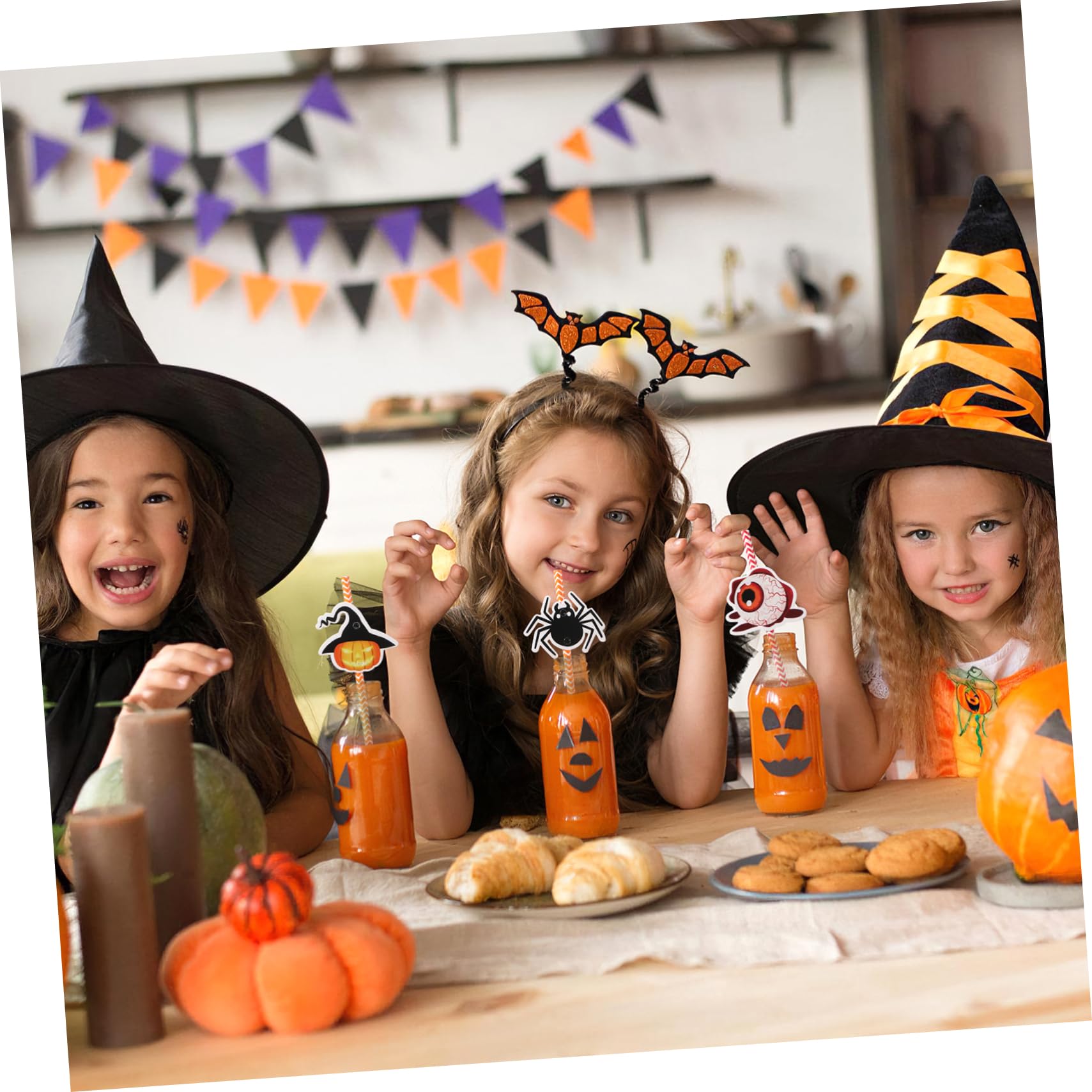 PRETYZOOM 6 Confezioni Cannucce di Halloween Stampa Righe Colorata Cannucce di Carta per Feste per Uso Familiare o Party
