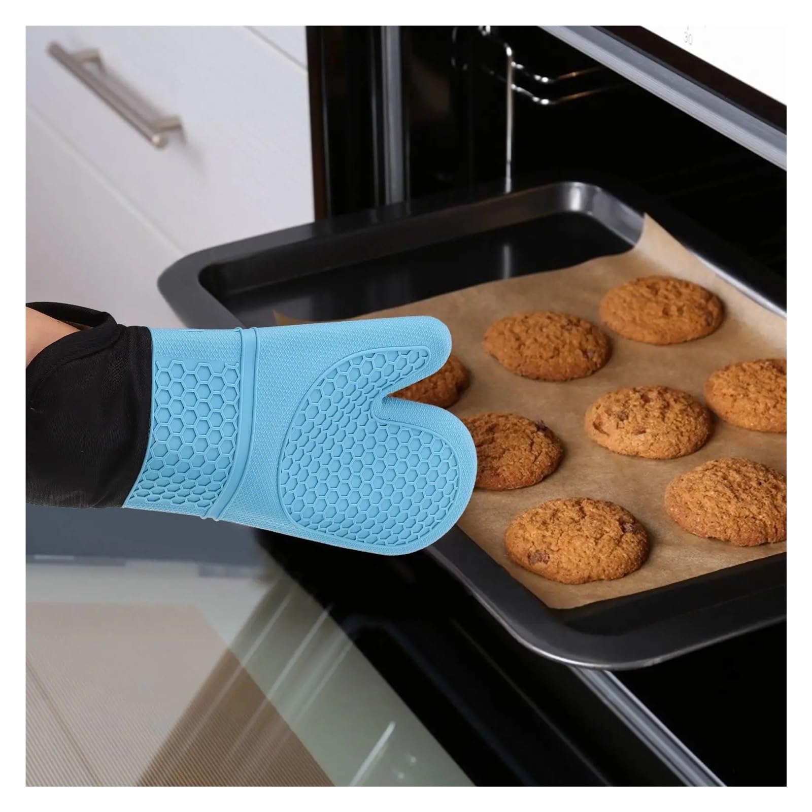 Ofenhandschuhe 2 Stück Blaue hitzebeständige Ofenhandschuhe for Erwachsene | For Kochen, Backen, Küchenhandschuhe, praktisch, leicht zu reinigen, rutschfest, for die Mikrowelle