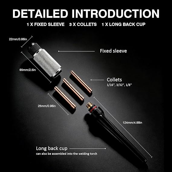 TIG Tungsten Manual Sharpener Holder Compact Welding Sharpener Grinding Set | TIG Grinding Set for Tungsten Electrode Sharpening Includes Long Back Cap & Collets for 1/16'' 3/32'' 1/8'' 1.6mm 2.4mm 3.2mm