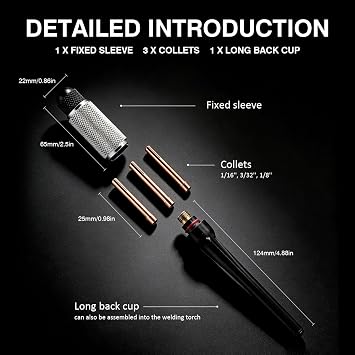 TIG Tungsten Manual Sharpener Holder Compact Welding Sharpener Grinding Set | TIG Grinding Set for Tungsten Electrode Sharpening Includes Long Back Cap & Collets for 1/16'' 3/32'' 1/8'' 1.6mm 2.4mm 3.2mm