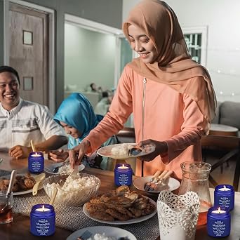 Tujoe 10 Pcs Ramadan Mubarak Scented Candles Ramadan Gifts 3.5 oz Eid Candles for Home Decor Islamic Muslim Glass Jar Party Favors Gifts for Women Family Eid Celebration Decorations(Blue)