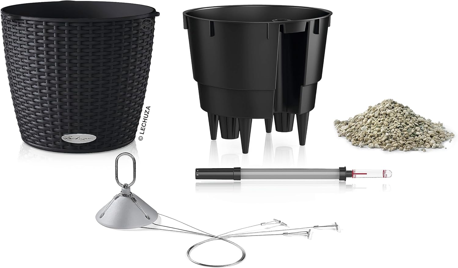 Lechuza Nido Cottage 28 Graphite Black, Self-Watering Hanging Planter, D10.6 H9.1 in