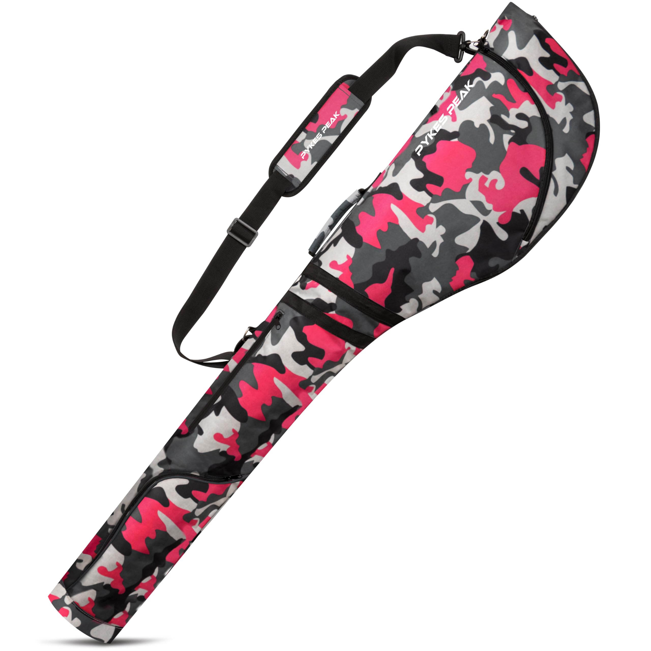 PYKES PEAK Golf Club Case | Foldable Design for 47” Clubs | Fits 10 Clubs | Waterproof Pocket | Ideal for Driving Range & Practice | Camo Pink | Designed in Japan