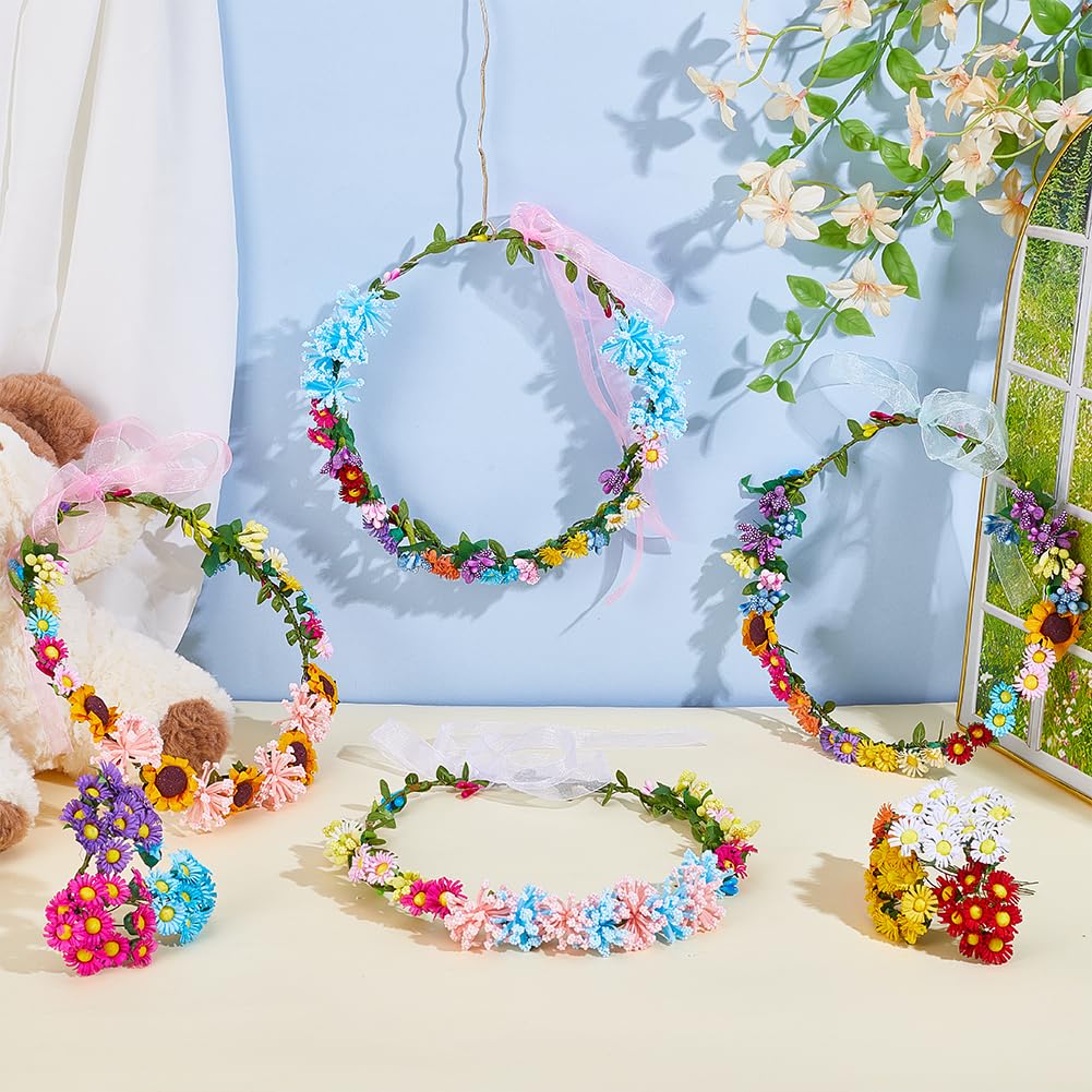 INFUNLY Lot de 20 couronnes de fleurs pour faire votre propre couronne florale, guirlande de marguerites, bandeaux, accessoires pour cheveux faits à la main pour fête d'anniversaire, décoration de
