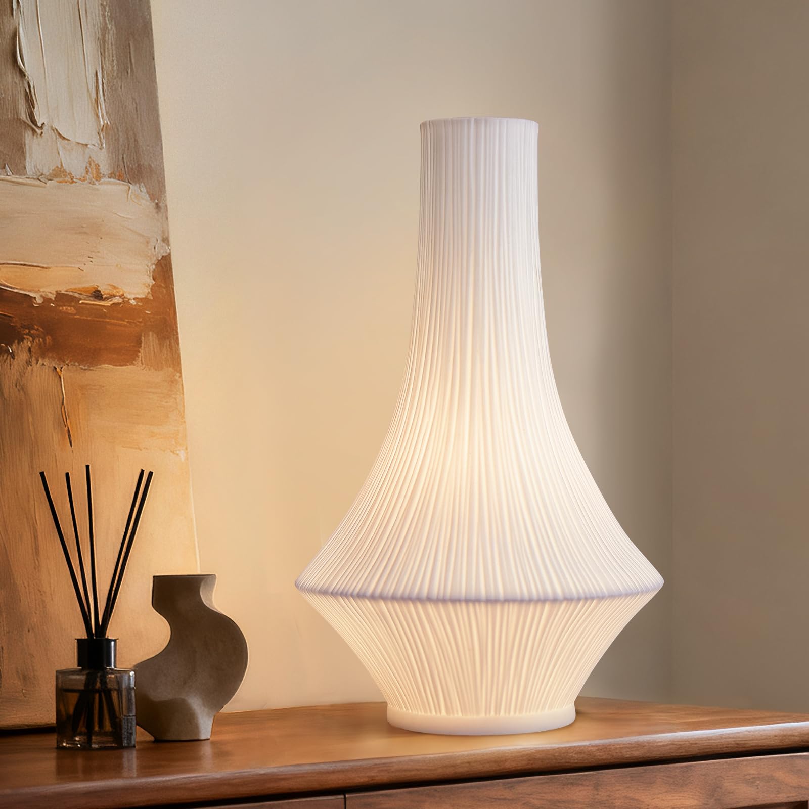 RONDURE 12.3" Modern Ceramic Table Lamp, Modern Bedside Lamps for Bedroom, Living Room and Nightstand, White Translucent Ceramic Shade, Warm Ambient