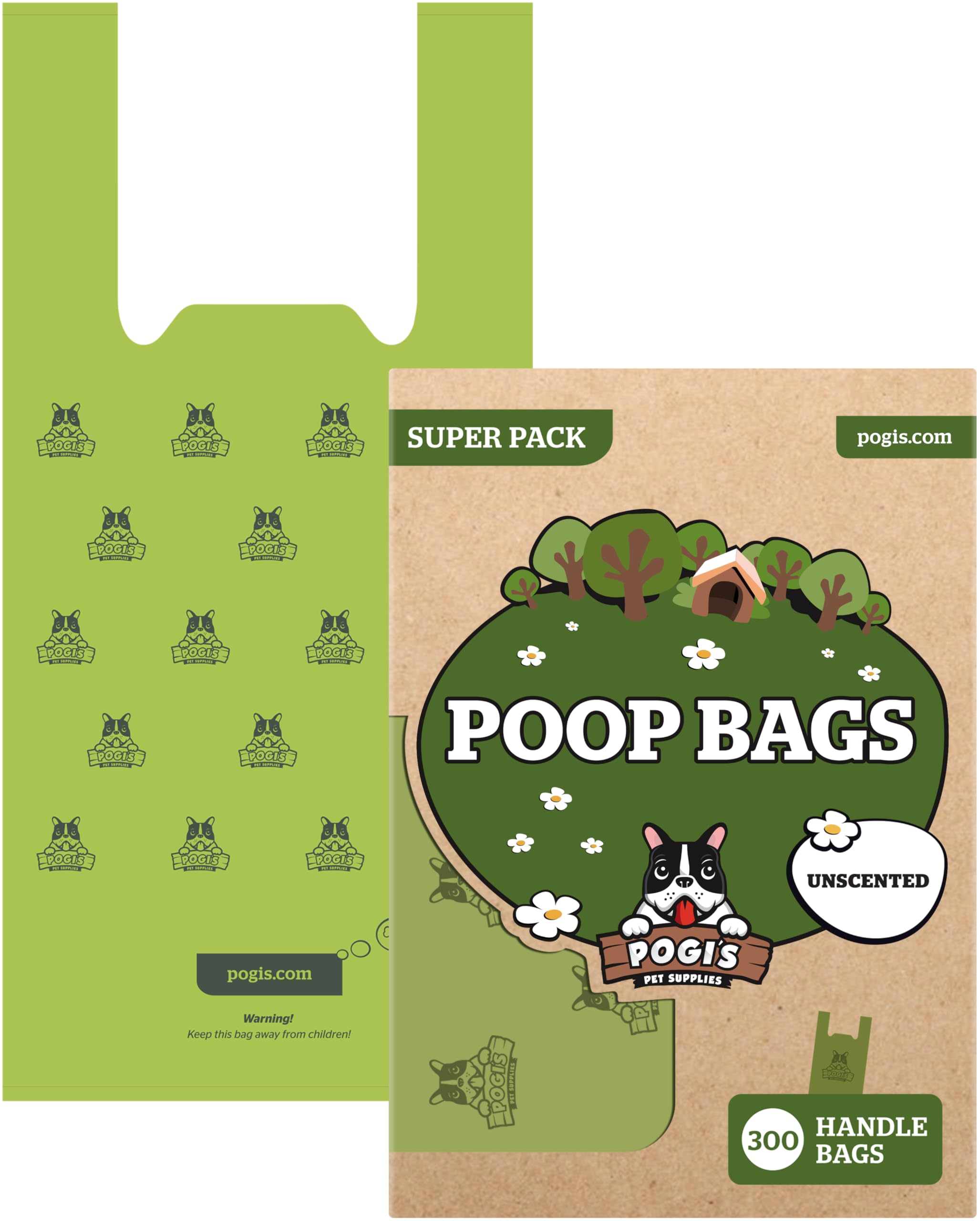 Pogi’s Dog Poo Bags with Handles – Extra Thick, Leak-Proof, Large, Unscented, 300-Count