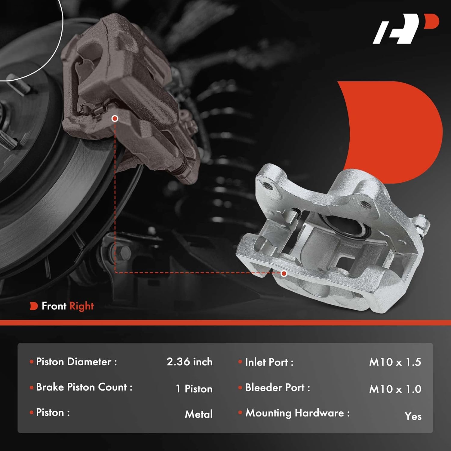 A-Premium Disc Brake Caliper Assembly with Bracket Compatible with Select Chevy Models - Caprice 2011 2012 2013 2014 2015 2016 2017 - Front Right Passenger Side