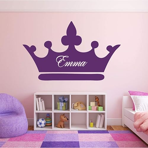 Miniatura 5 de Decoración de habitación de niñas Calcomanía de pared personalizada de corona de princesa con nombre personalizado Decoración de vinilo