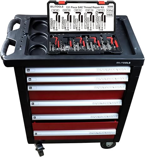 Miniatura 6 de BILITOOLS Kit de reparación de roscas SAE, 131 piezas HSS Kit de reparación de hélices de taladro 14" 516" 38" 716" 12"