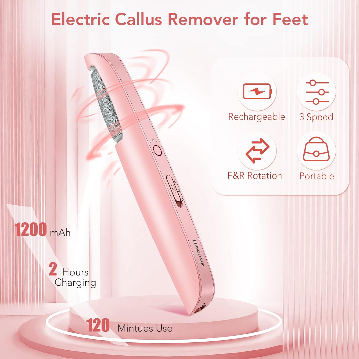 Electric Callus Remover for Feet, Professional Pedicure Kit Foot Scrubber for Dry, Dead, Cracked, Hard Skin, at Home Feet Spa Care Kit for Men & Women (Pink-A)