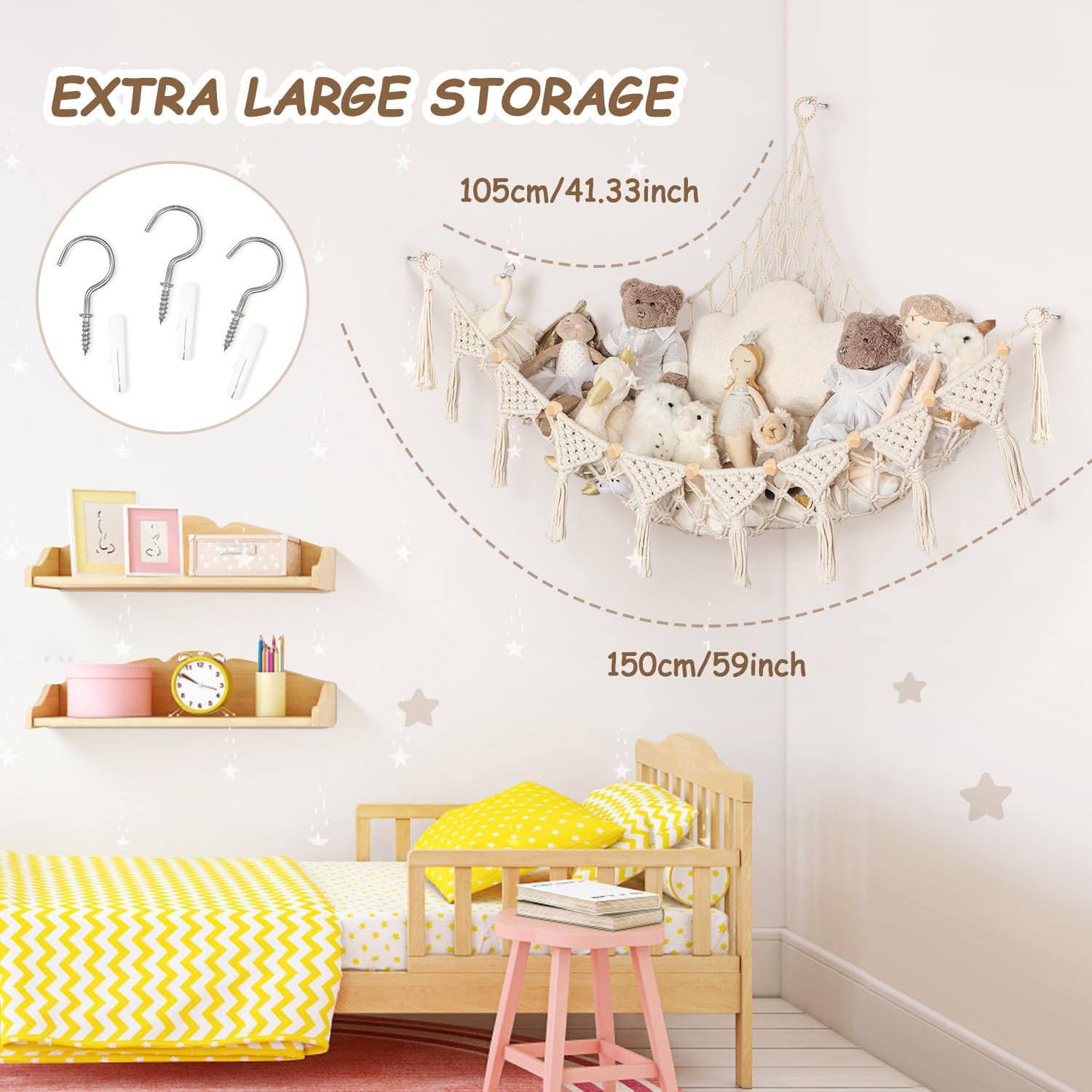 Osznmmg Stuffed Animal Hammock Corner Stuff Animal Organizer Large Toy Hammock Net for Stuffed Animals Plush Toys Net Holder Wall Hanging Net for Toy Stuffed Animals Home Decor - Image 2