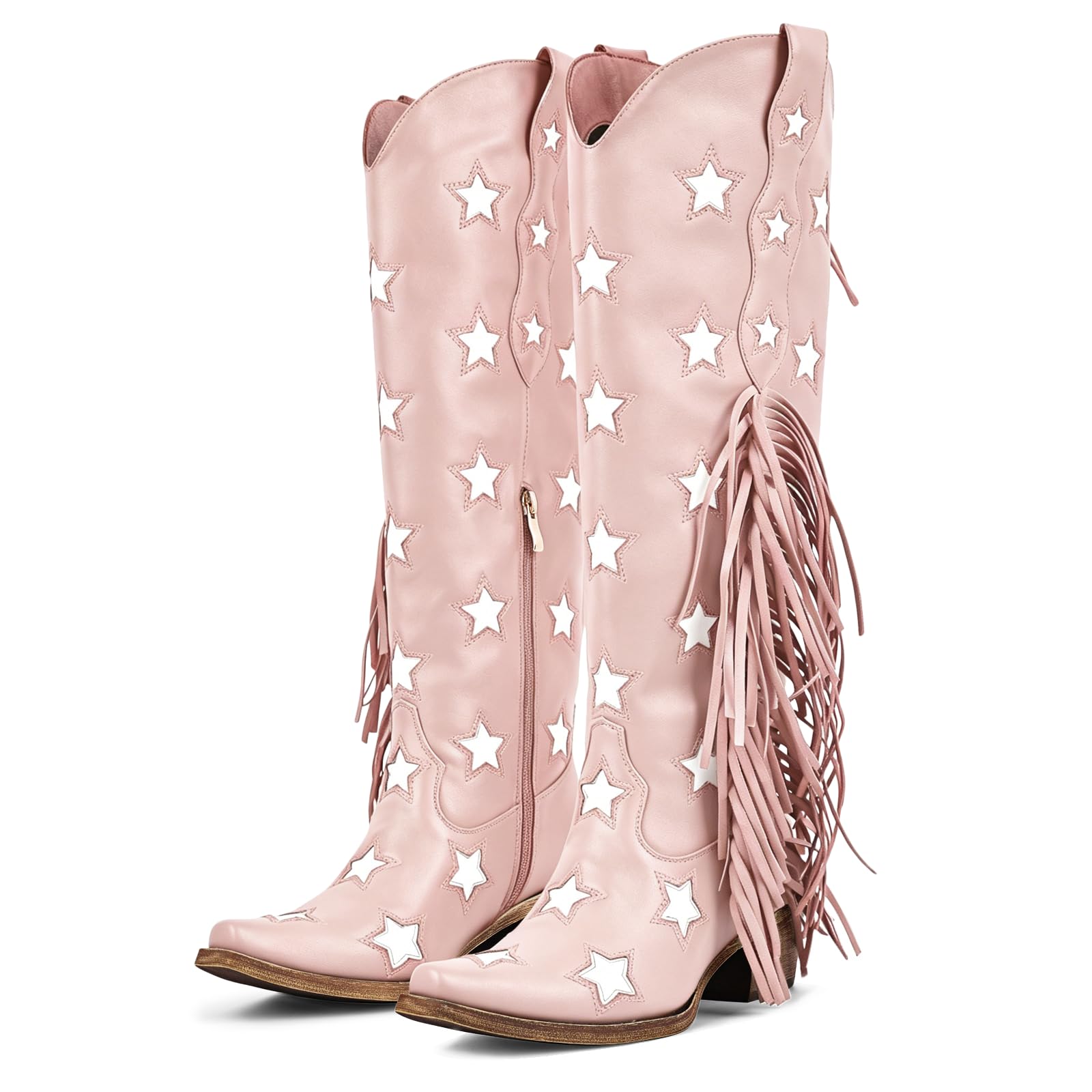 richealnini Western Thigh High Cowboy Boots with Fringe Over Knee Wide Calf Cowgirl Boots