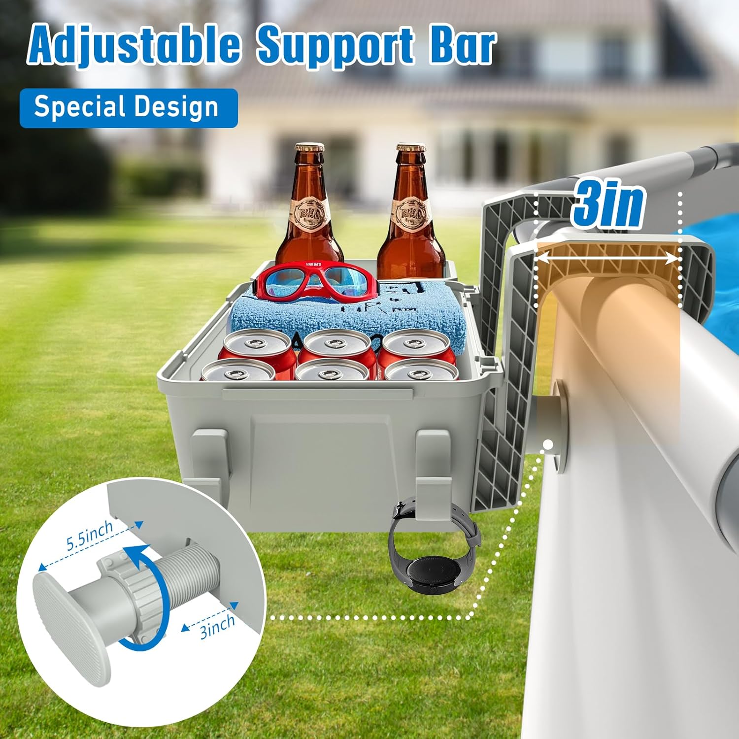 【2026 Upgrade】 2 Sets Poolside Storage Basket with Cup Holders, Above Ground Pool Accessories, Swimming Pool Storage Basket 3-in-1 Functionality, Fits 3 Inch or Less Top Rail (Grey, 2Pcs)