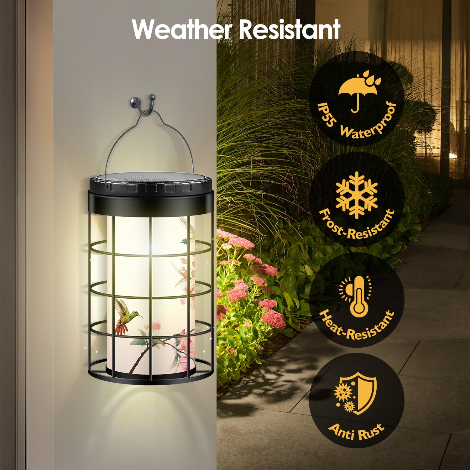 Hummingbird Solar Lanterns Outdoor Waterproof, Solar & USB Dual Charging Options, Garden Decor Hanging Lights, Gifts for Mom Wife Grandma Daughter Friends Sister