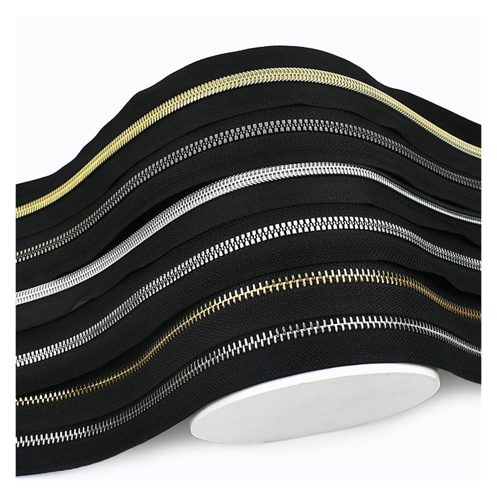 Cremalleras de Metal/Nylon/resina por metro, 2-10M, 5#, bolsa deslizante con cremallera a juego, cremalleras for ropa, accesorios costura fácil reparación(KY377G6-3GunBlack,10Meters10PcsSlider)