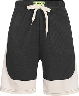 Nyeemya Kids Boys Girls Athletic Shorts Color Block Running Basketball Sports Shorts with Drawstring Training Bottom