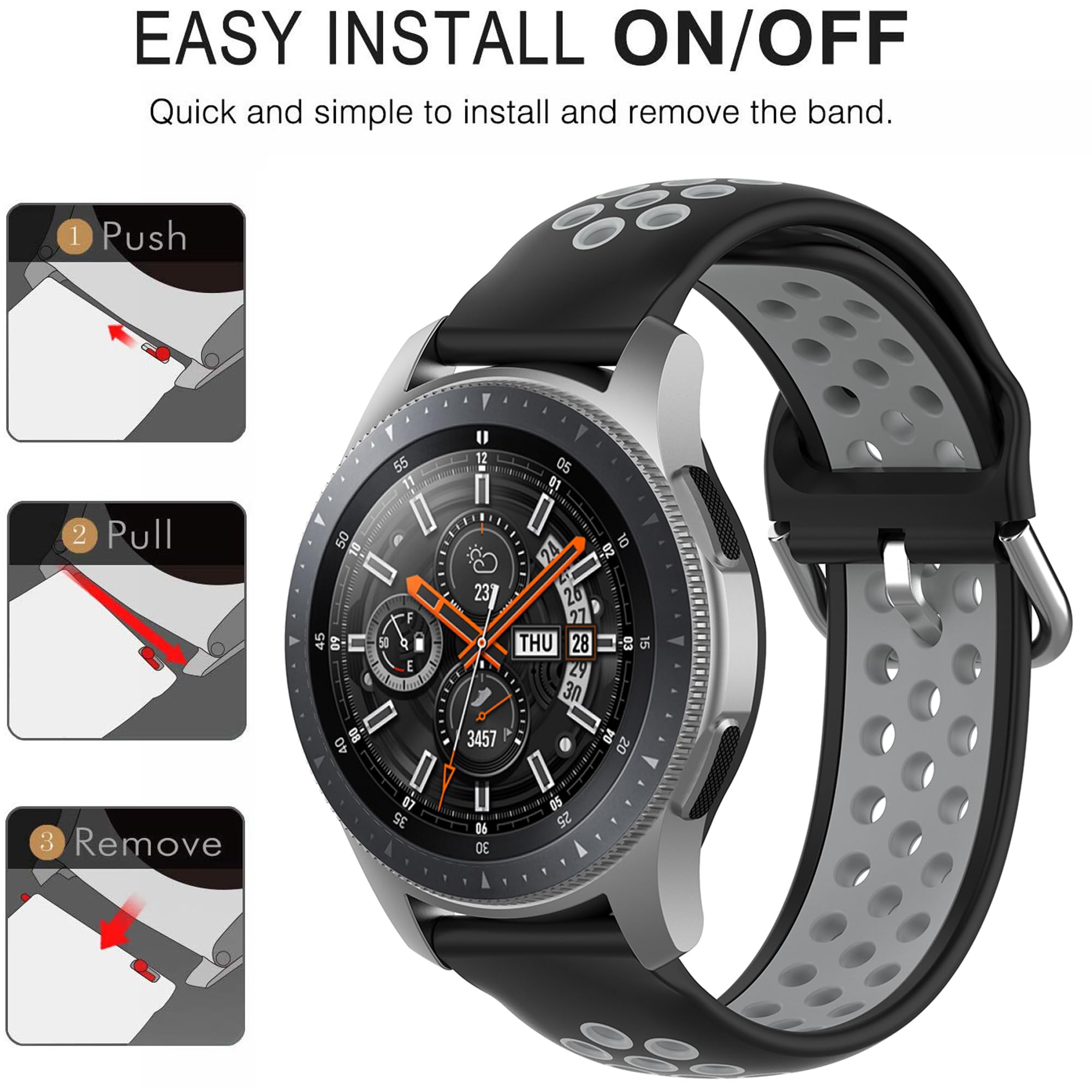 Oddychający pasek do Galaxy Watch 3 45 mm, 22 mm, miękki silikonowy zapasowy pasek sportowy do Samsung Galaxy Watch 46 mm/Gear S3 Frontier / Gear S3 Classic (bez trackera)