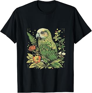 Tropical Jungle Animal Art Kakapo Bird Floral Artwork Kakapo Parrot Animal Lovers Unisex-Adults T-Shirt Black Small Classic Fit Short Sleeve