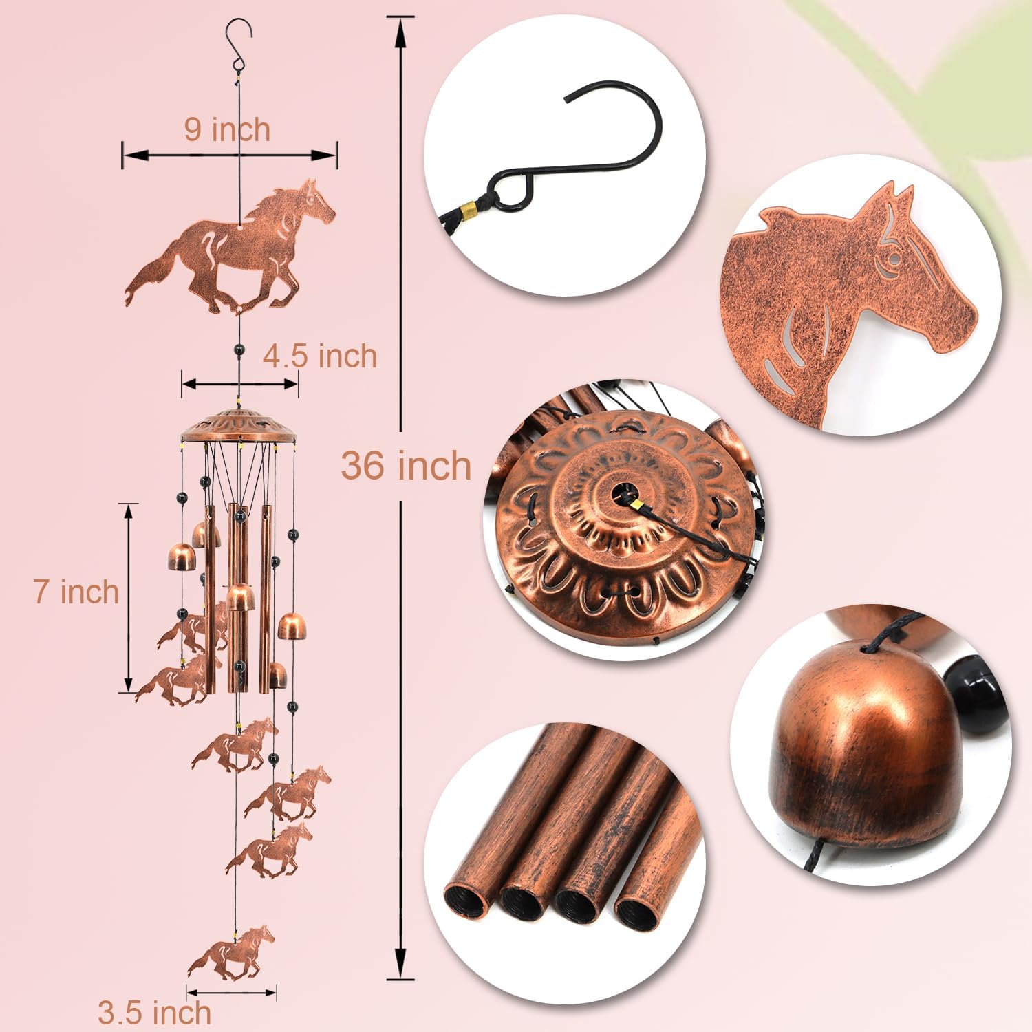 Horse Wind Chimes for Outside, Western Cowboy Memorial Gifts for Men/Women/Dad/Grandpa, Ranch Outdoor Decor, Farmhouse Patio Garden Decoration