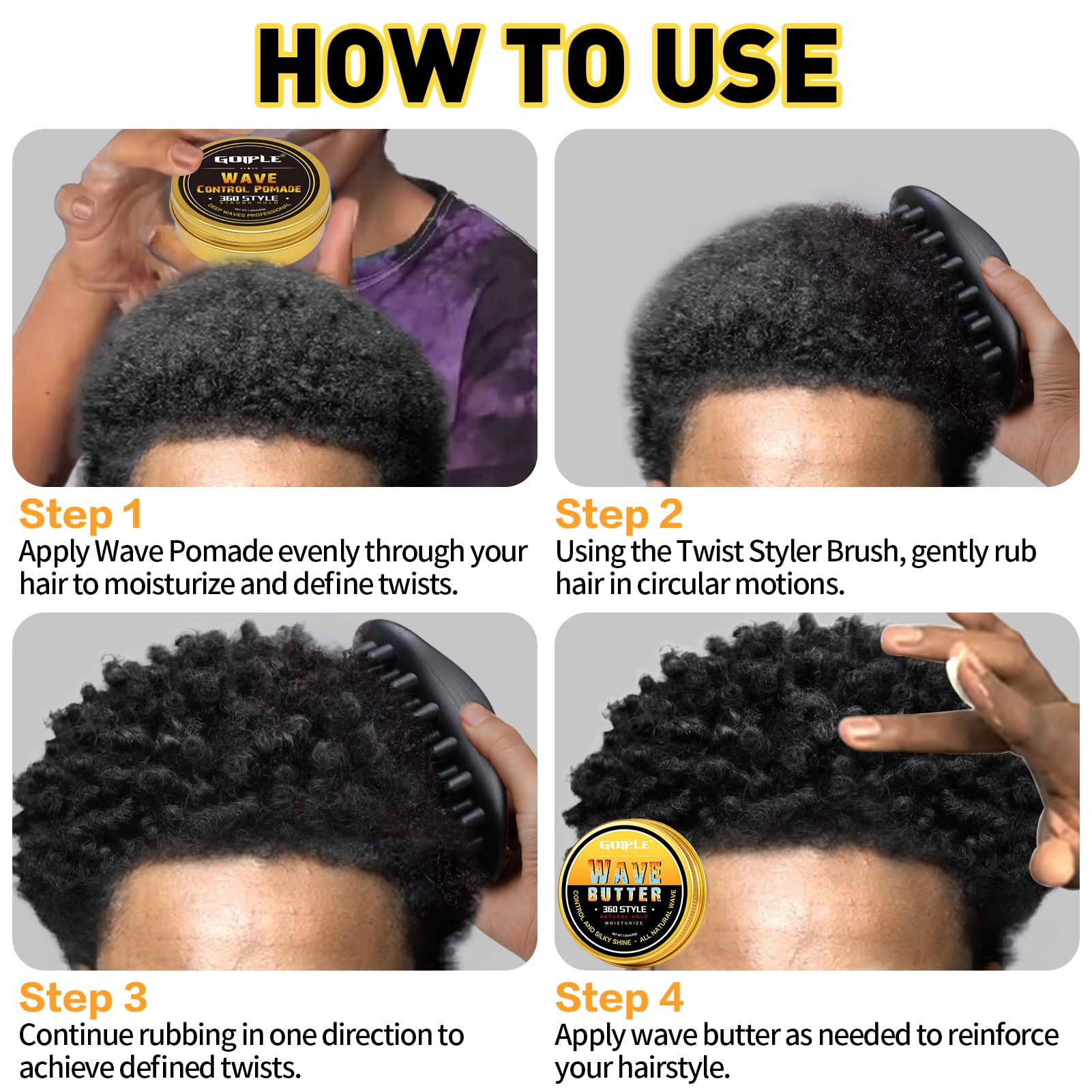 Hair Twist Sponge Brush Wave Pomade for Black Men & Barbers, Washable Afro Curl Brush with Rubber Large Teeth - Image 4