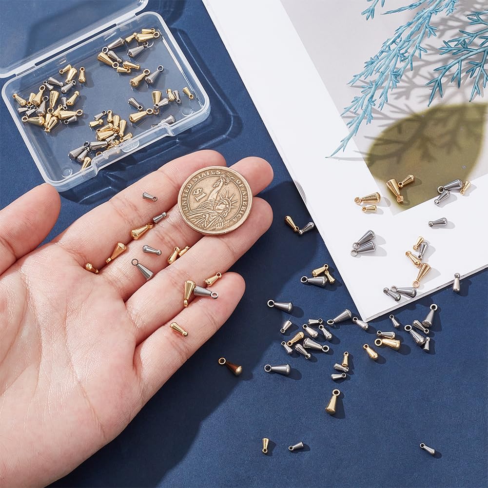 UNICRAFTALE 120 piezas 6 estilos Colgantes de Lágrima de Acero Inoxidable Extensión de Cadena Colgantes de Gota Perlas Colgantes con Bucle para la Fabricación de Joyería de Collares Artesanales