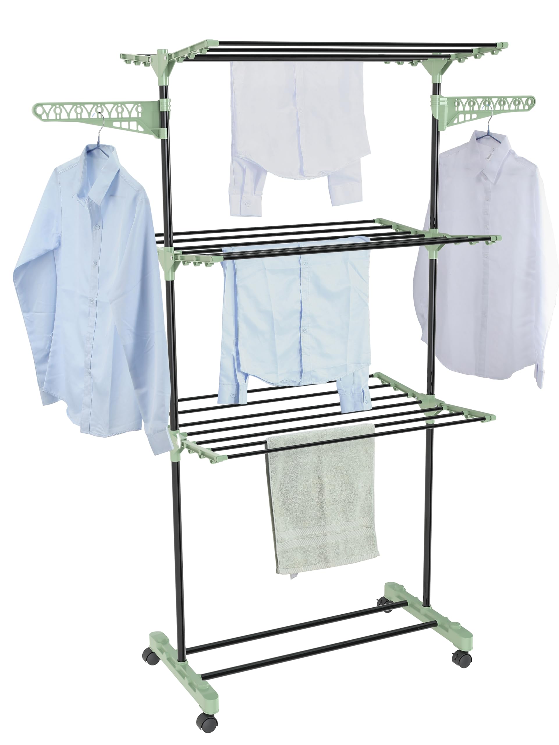 Colombo – Vertical 3 Tier Steel Clothes Airer 16m Drying Rack with Wheels, Hangers and Socks Hooks - Black