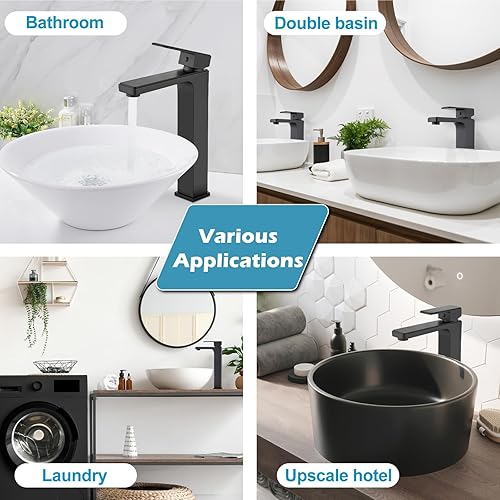 Miniatura 4 de Midanya Grifo para lavabo de baño, 1 agujero, mango único, montaje en cubierta, grifo mezclador de lavabo, incluye drenaje emergente, una palanca,