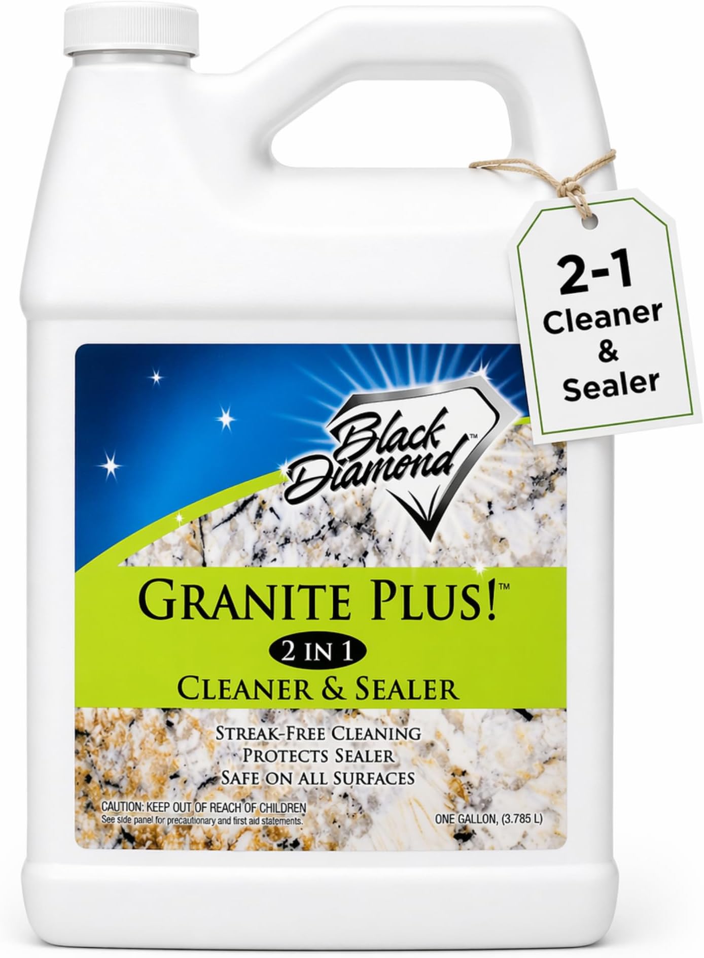 Black Diamond Stoneworks Granite Plus 2-in-1 Cleaner & Sealer, pH Neutral, Streak-Free Stone Cleaner for Granite, Marble, Quartz, Travertine & Limestone Countertops, Ready to Use (1-Gallon)