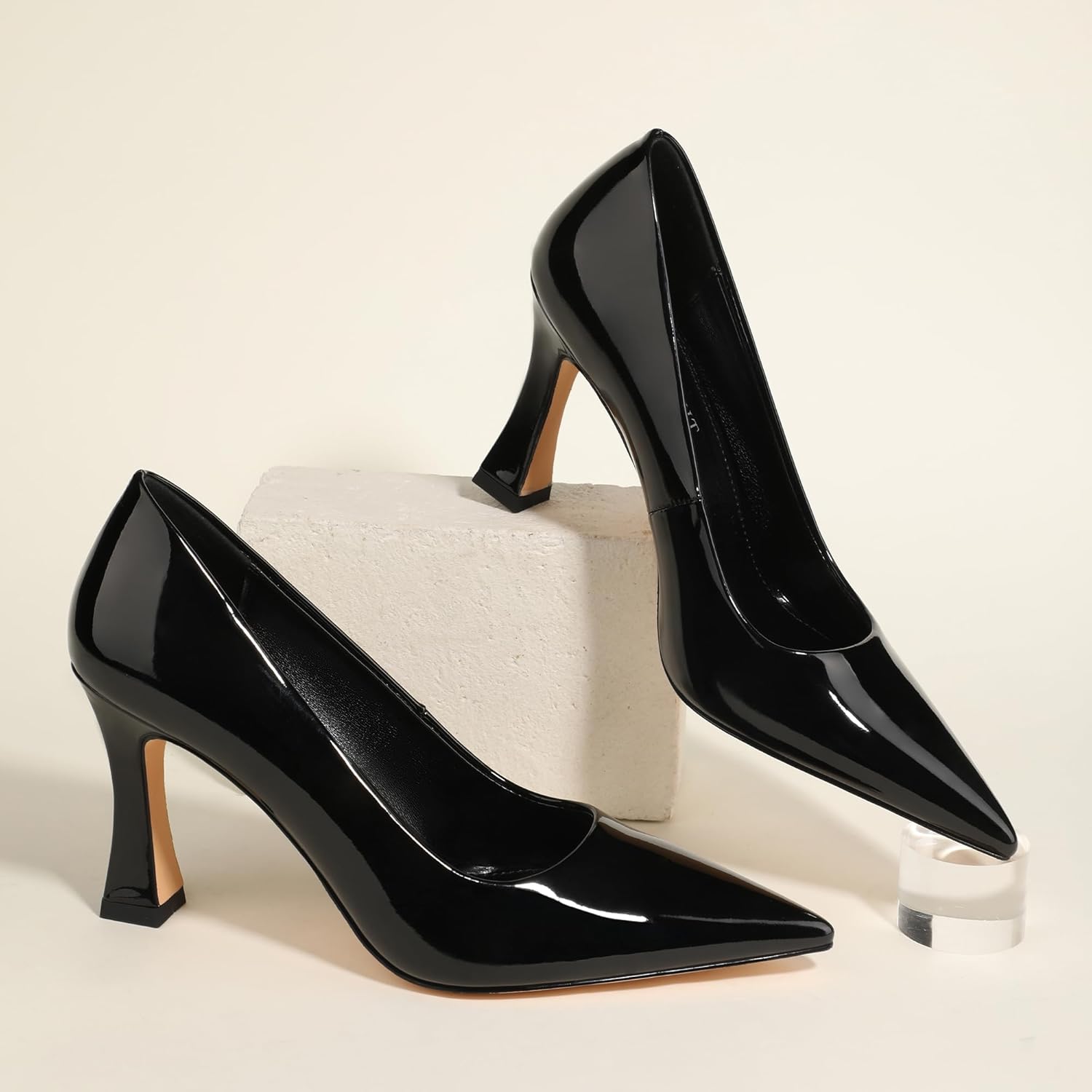 AMBELIGHT Women's Pumps Closed Pointed Toe High Heels Classic Slip On Pumps Sexy Patent Leather Stiletto Heels 3 Inch Wedding Bride Formal Dress Heel Shoes for Women - Image 5