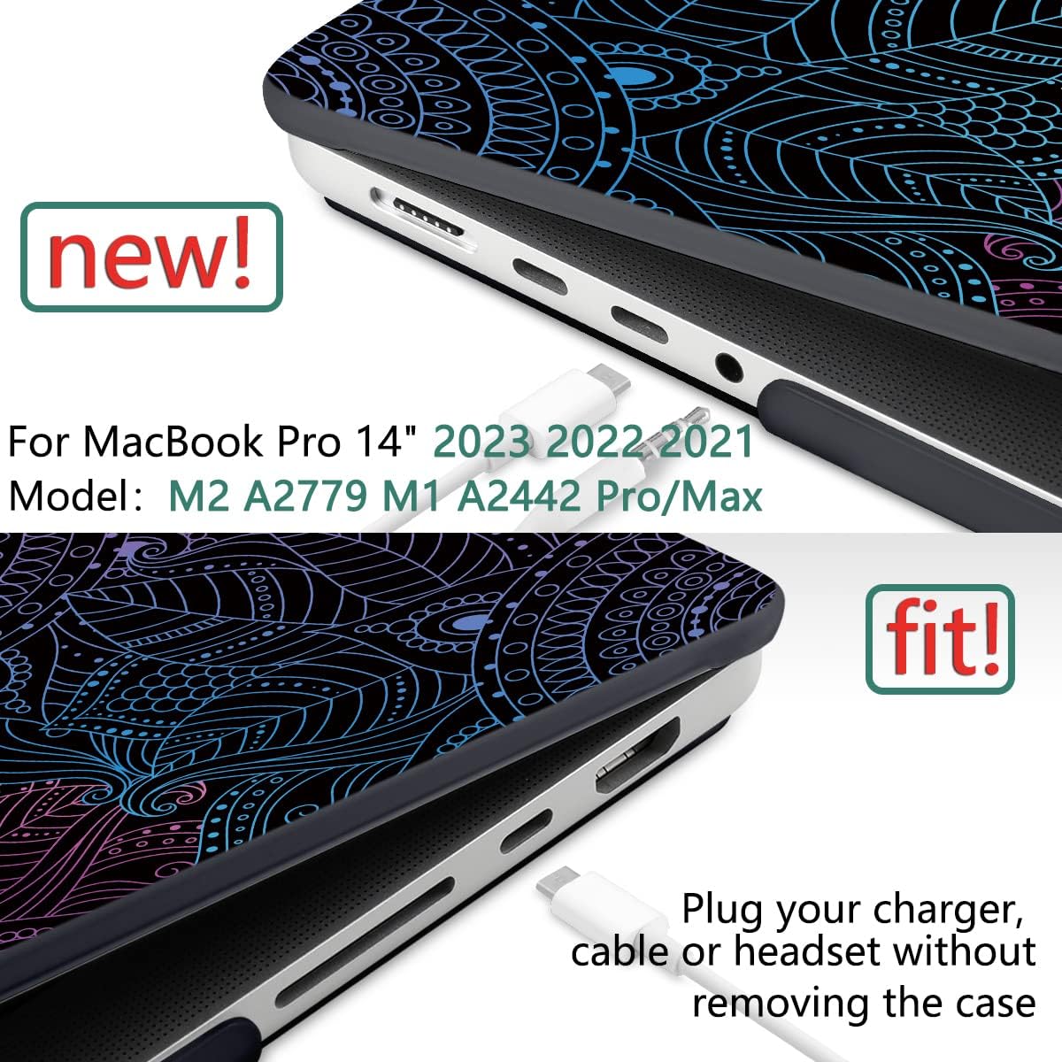 DONGKE Case for M5 MacBook Pro 14 inch 2025 2024-2021 M4 M3 M2 M1, Plastic Hard Shell Cover Compatible with A3434 A3112 A3401 A3185 A2992 A2779 A2442, Retina XDR Display & Touch ID, Colorful Mandala - Image 2