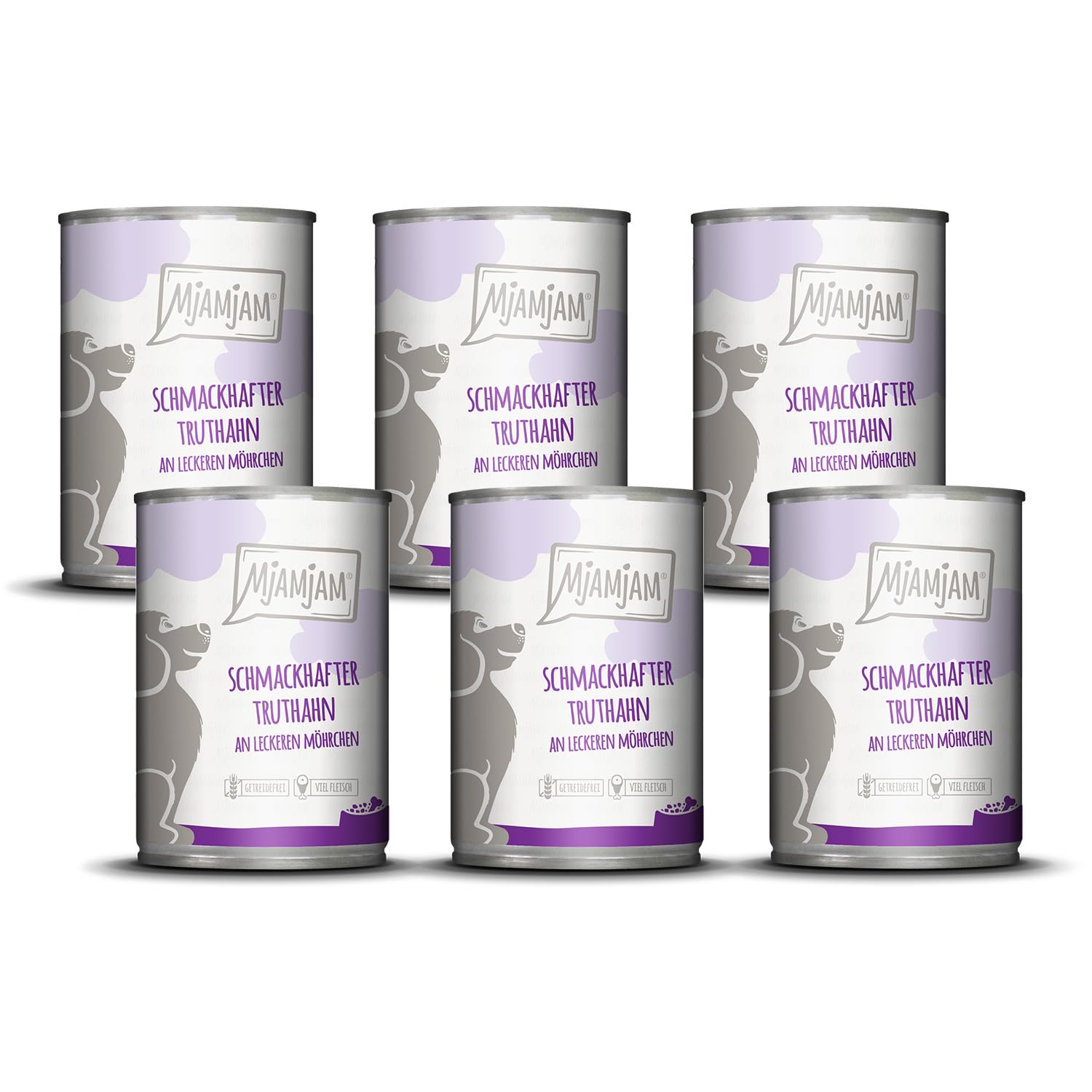 MjAMjAM - Premium Nassfutter für Hunde - schmackhafter Truthahn an leckeren Möhrchen, 6er Pack (6 x 400 g), getreidefrei mit extra viel Fleisch