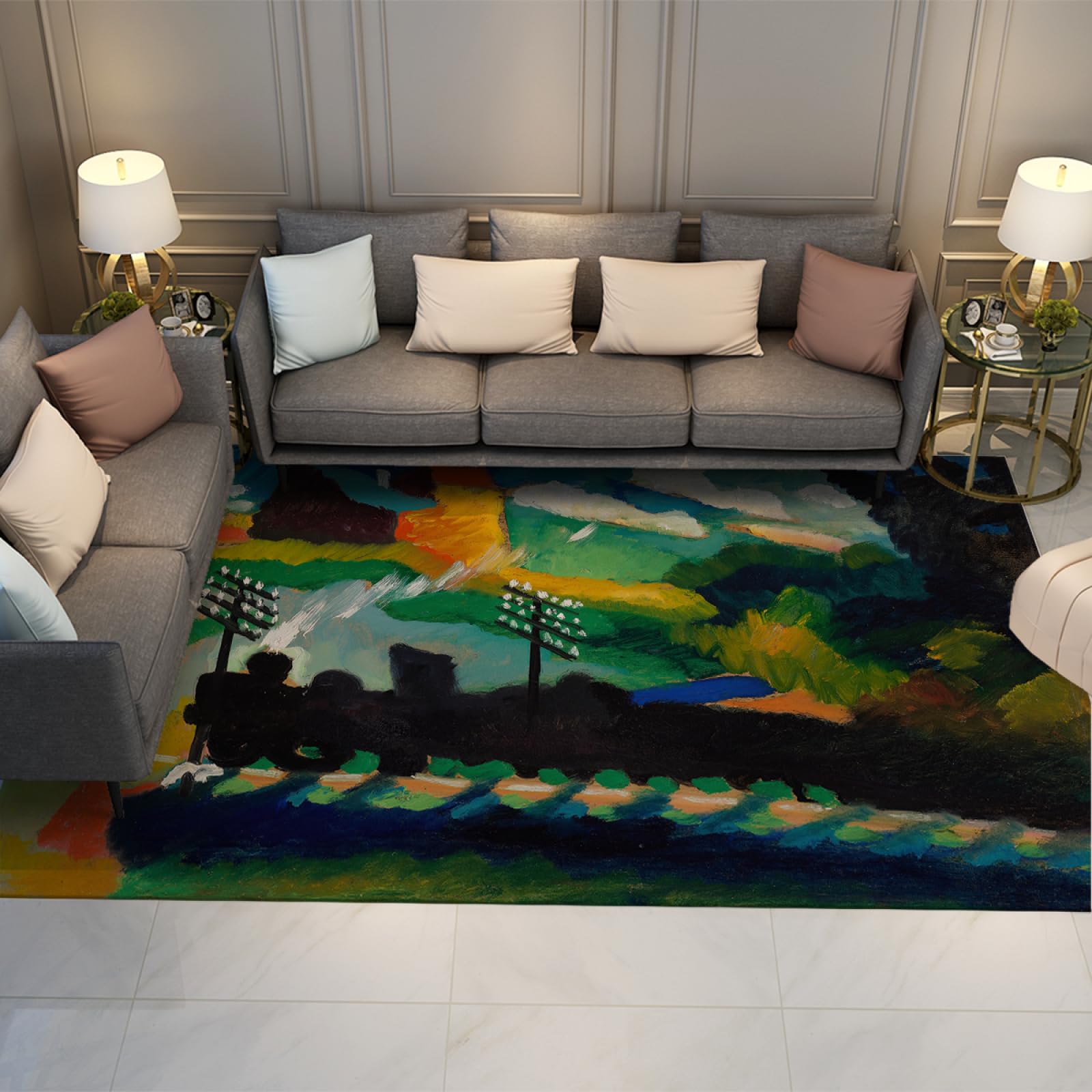 Tapis Kandinsky Chemin de Fer à Murnau pour décoration salon raffinée