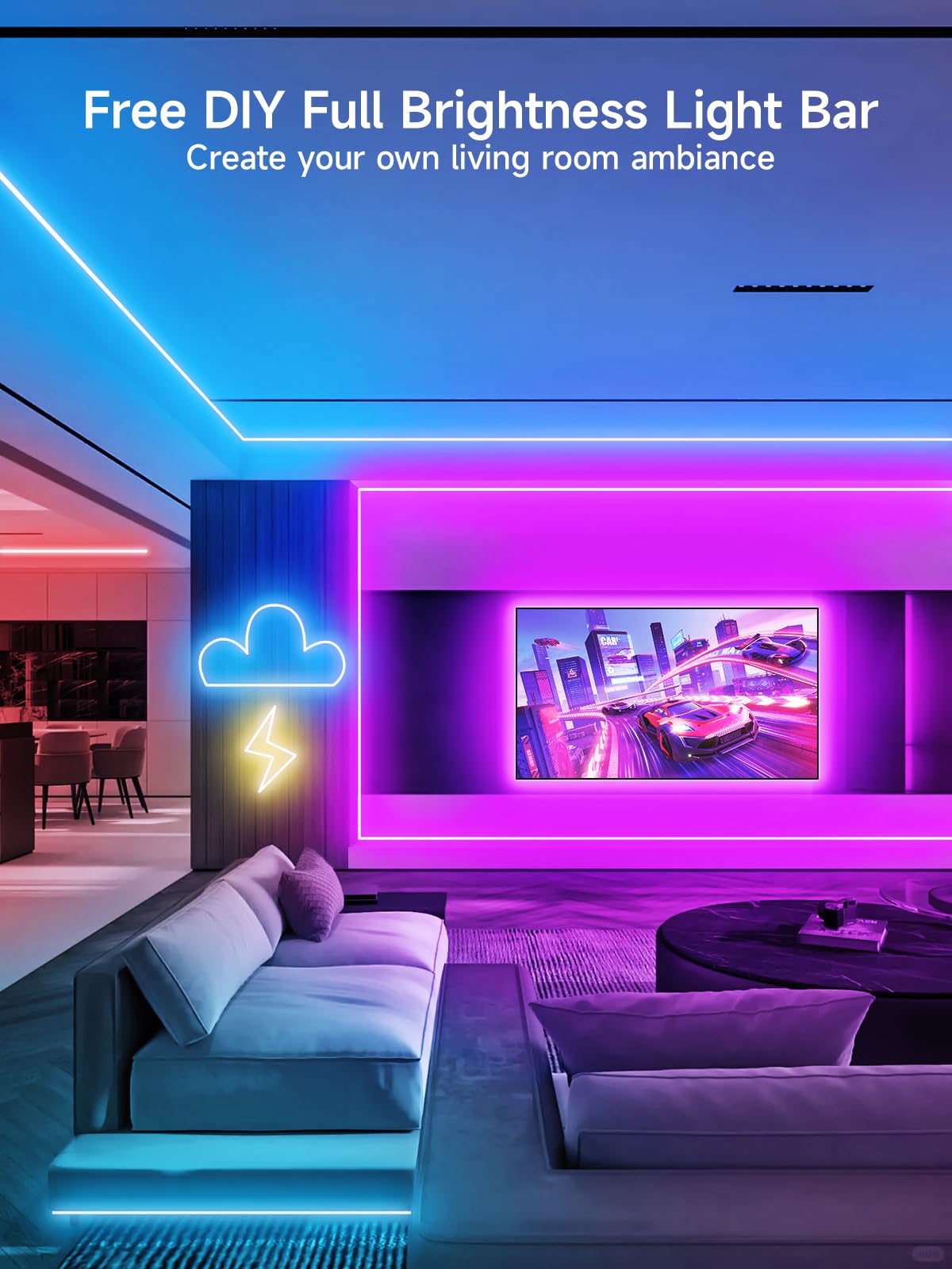 GIPOYENT LED Neon Rope Lights,16.4ft RGB LED Strip Lights, Music Sync LED Color Changing Waterproof Rope Light with App/Remote Control,Neon Light for Game Room, Living Room, Bedroom Wall Decor