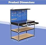 IRONMAX Banc de travail avec tiroirs, 48” Garage Workbench avec Pegboard, Table de travail lourde avec 24 PCS Kits de suspension, Organisateur de poste de travail de banc d'outils pour atelier, Auto Shop