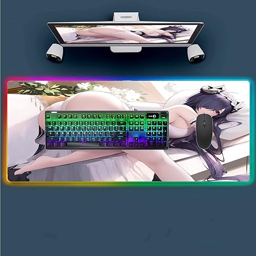 Mouse Pads Sexy Anime Girl RGB Mouse Pad Large Gaming Mause Pad RGB LED Lighting Mousepad Gamer XXL Computer Keyboard Desk Mat Pads 27.55 inch x12