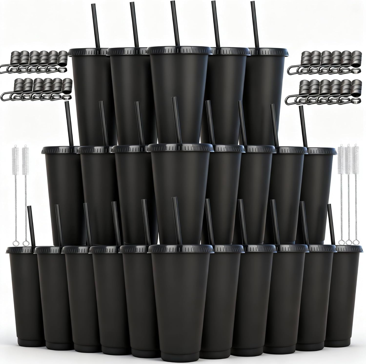 Alohastarttg 24 Pack Plastic Cups with Lids and Straws Reusable 24 oz Tumbler Iced Coffee Cup Travel Mug Custom Cups for Party, Mean Girls Party Favors Bulk Gifts for Adults (24, Black)