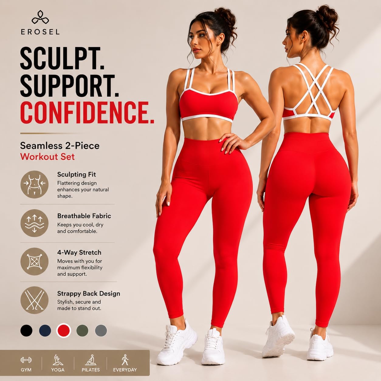 2PC Workout Sets For Women High Waisted Gym Leggings and Cross Back Strappy Sports Bra for Women With High Support