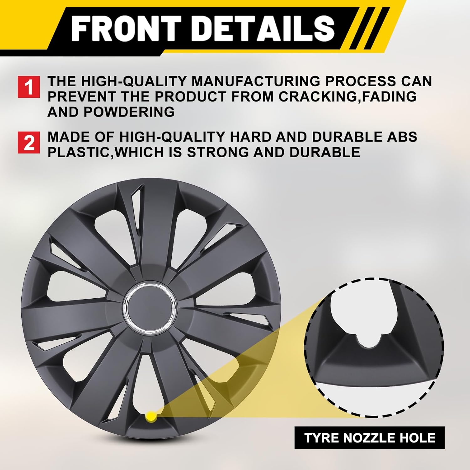 16 inch Wheel Covers Hubcaps Black Matte Color, Universal ABS Wheel Rim Covers Snap Clip-On Auto Tire Guards Replacement, Set of 4 - for Car Truck SUV 16 Inch Tire