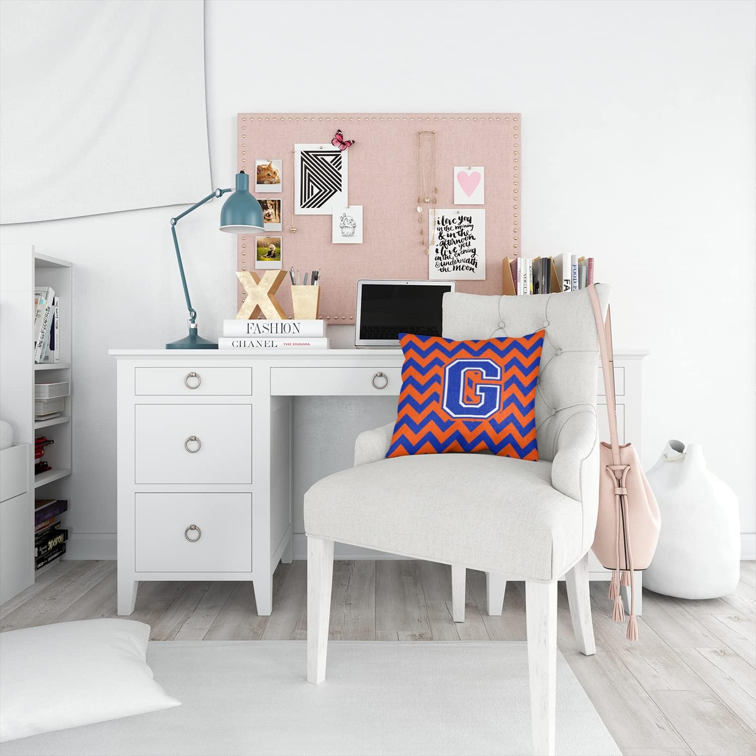 Caroline's Treasures CJ1044-GPW1414 Letter G Chevron Orange and Blue Fabric Decorative Pillow Machine Washable, Indoor Outdoor Decorative Pillow for Couch, Bed or Patio, 14Hx14W