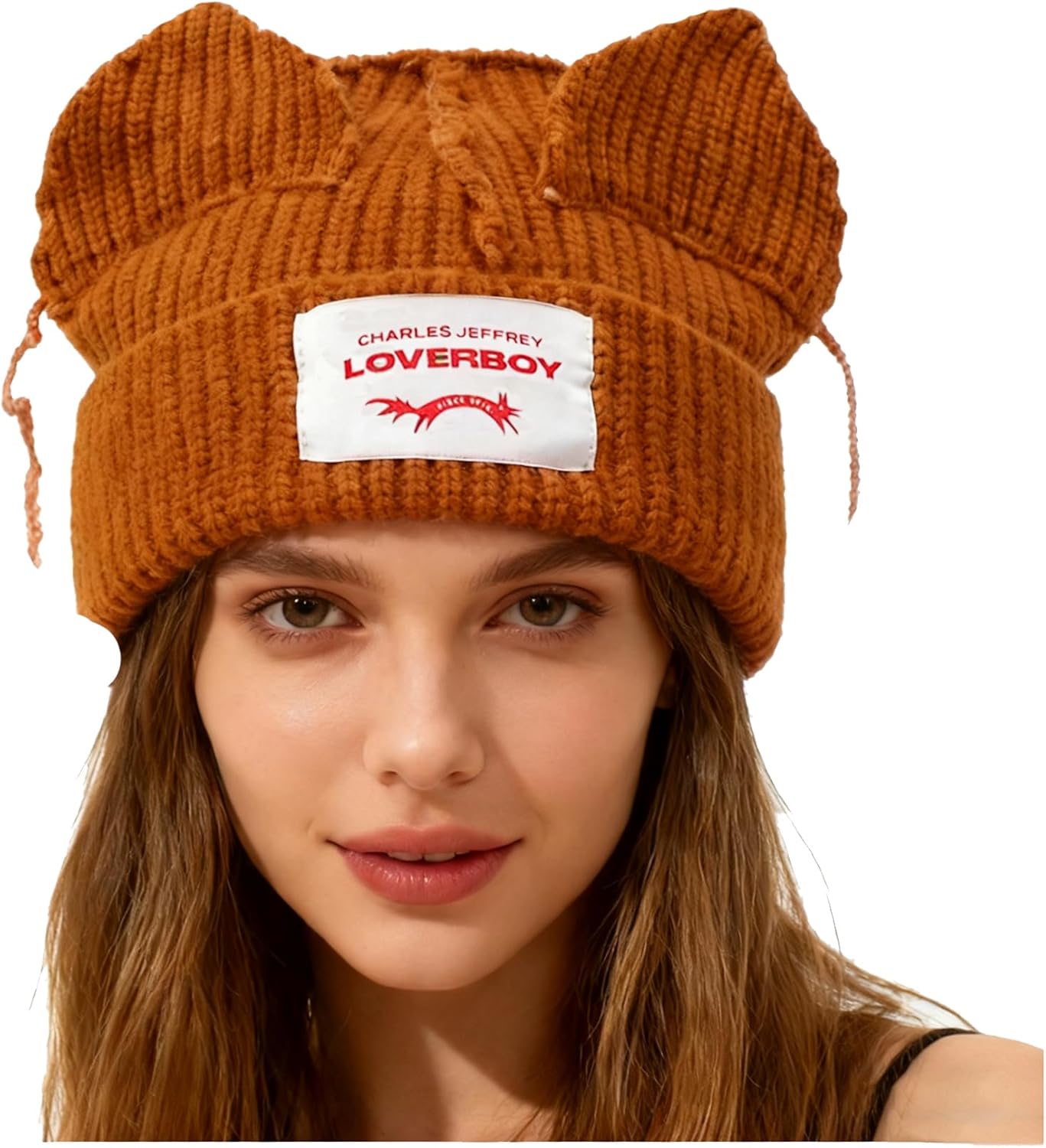 Knitted Beanie Hat for Women Men Cute Bunny Long Ear Hat Slouchy Cat Ear Hat Crochet Fluffy Winter Warm Rabbit Y2k Skull Cap