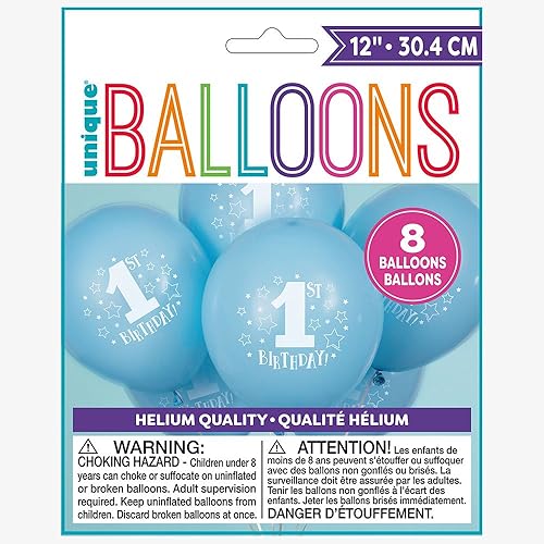 Miniatura 3 de Unique Globos de látex para fiesta de primer cumpleaños, 12 pies, color azul, 8 unidades
