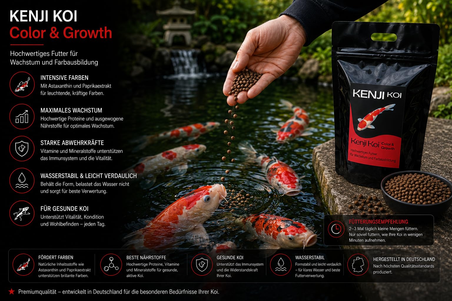 Color & Growth High Growth & Color Nourriture de croissance pour carpes koï et bassin 5 kg 3 mm Nourriture complète pour carpes koï