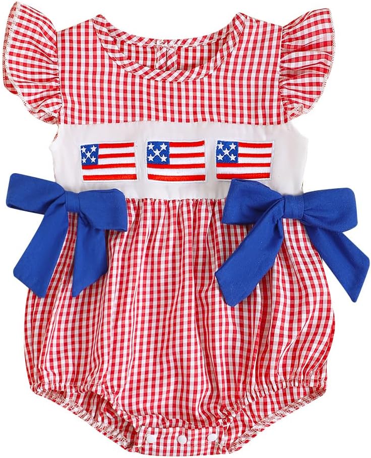Socutebabe My First 4th of July Baby Girl Outfit Infant Plaid Bubble Romper Shamrock Embroidery Irish Day Spring Clothes