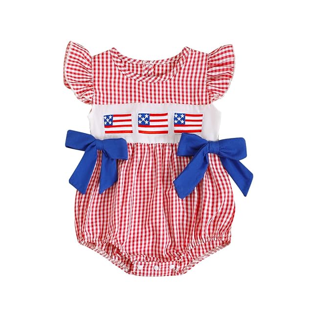 Baby Girl 4th of July Outfit 1st Fourth of July Bubble Romper Newborn Smocked Clothes Independence Day Bodysuits